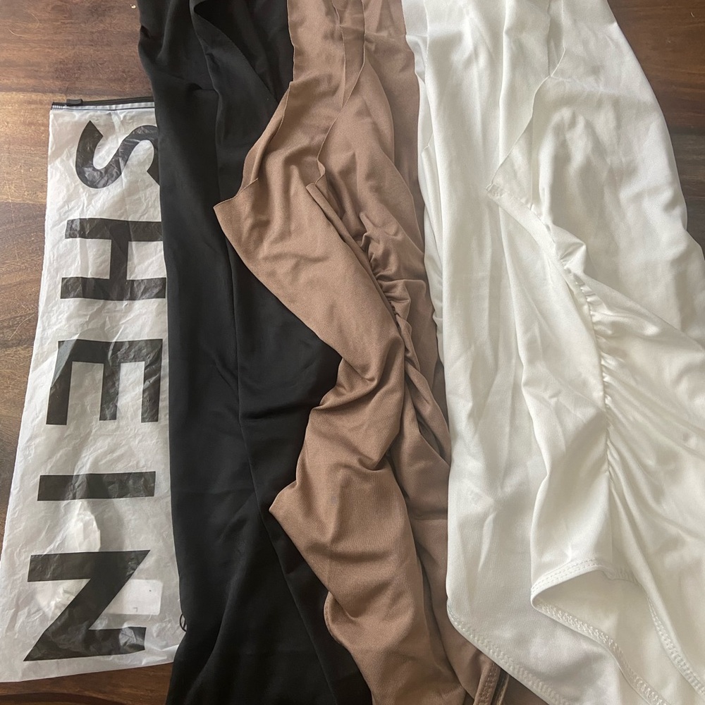 SHEIN set of bodysuits in Black, Brown, White